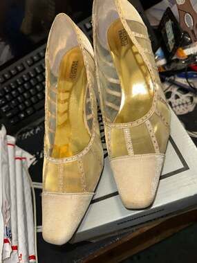 Valenti Franco Sally-3 Champagne Mesh Sequin Heels Size 9M